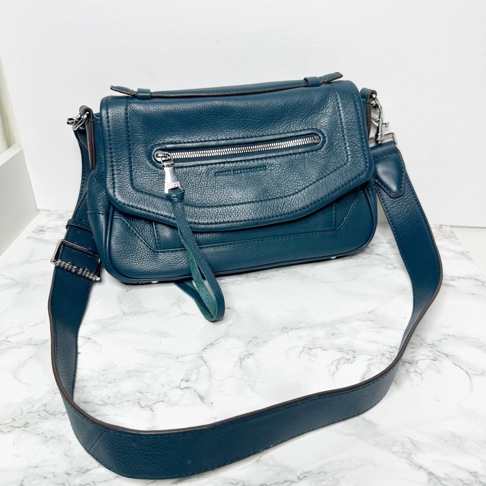 Aimee Kestenberg Bandit Crossbody Bag Women Teal Blue Pebbled Leather Zip